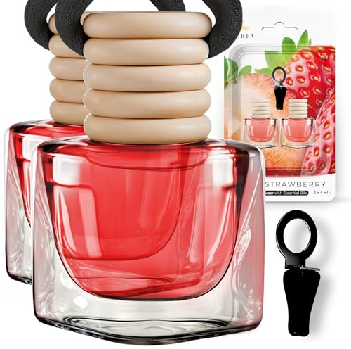 Car Air Freshener - Strawberry Vanilla Adjustable Intensity by Perfa | Luxury Fragrance - Long Lasting Freshness with Odour Eliminator Technology with Vent Clip - Great for Any Vehicle - Pack of 2
