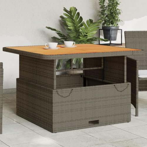 Bulliing Gartentisch Terrassentisch Wetterfest Lounge Tisch Outdoor BalkonhäNgetisch Grau 110x110x71 cm Poly Rattan und Akazienholz