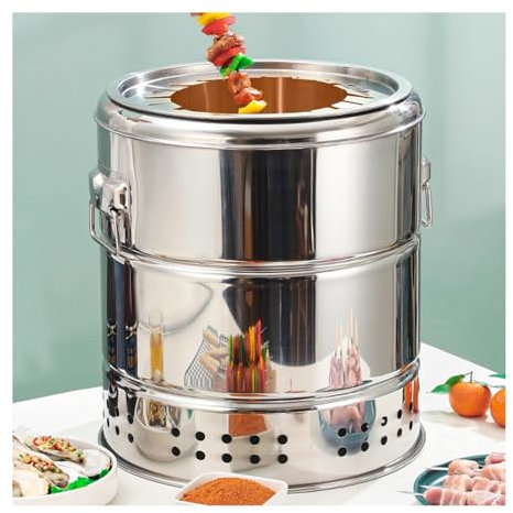 Barbecue sans Fumée Barbecue Au Charbon de Bois Domestique Barbecue en Acier Inoxydable Poêle Suspendu Portable D'extérieur Conception de Séparation de l'huile Et du Charbon de Bois Peut Être Utilisé