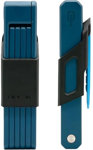Hiplok Cerradura plegable para bicicleta, color azul, ligera, 85 cm de longitud, barra de 5 mm de grosor, se pliega a 19 cm x 4,2 cm (largo x ancho). 3 llaves incluidas