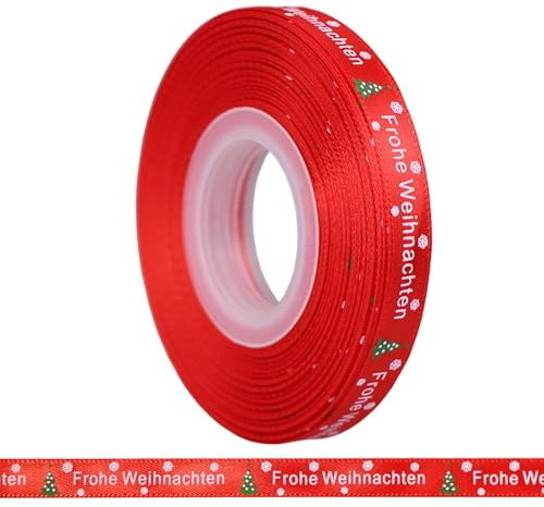 JunGG 22m Schleifenband Satinband Geschenkband Weihnachtsband mit Frohe Weihnachten (Rot Grün 1cm)