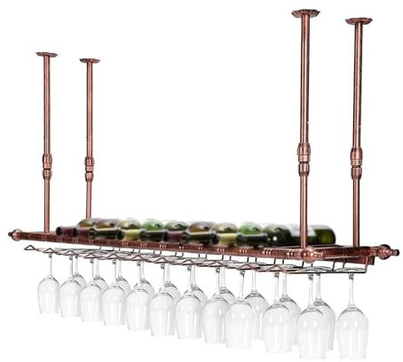 NEYTIIR Wine Hanging Wine Glass Holder, Rustic Stemware Holder, Vintage Wine Ceiling Holder, Wine Bottle Holder, Wine Holder, Adjustable Height and Width, For bars restaurants kitchens