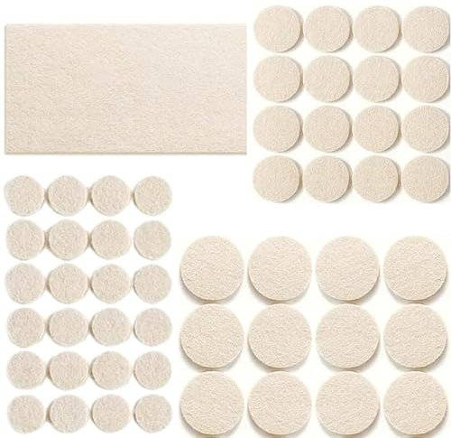 Fieltro Adhesivo para Muebles Mas Grueso 53uds | Protector Patas Sillas |Almohadillas de Fieltro Redondas (22mm,30mm,40mm)+1 Hoja Recortable (20x10cm) |Adhesivo Extra Fuerte |Beige (Beige, 53uds)