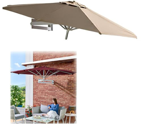 GUOGLZ Ombrellone Da Parete A Braccio, Ombrellone A Sbalzo, Parasole Da Esterno Con 8 Costole Robuste, Per Balcone Giardino Cortile(Khaki)