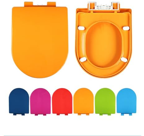 Brigtviee Cuvette Toilette Couleur avec Frein De Chute Et CharnièRe RéGlable,Lunette De Toilette Forme D,MatéRiau en PP Abattant WC,Lunette WC 460 X 360mm,Orange
