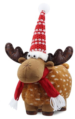 Godeufe Christmas Reindeer Decoration Handmade Swedish Santa Elk Figurines Tomte Xmas Indoor Decorations for Home Farmhouse Tabletop Fireplace Holiday Supply - Brown