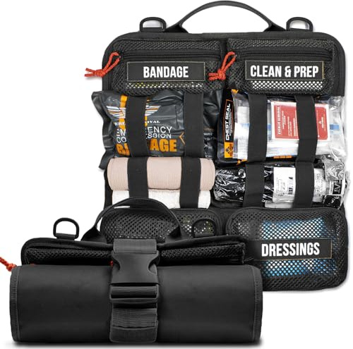 EVERLIT Roll Up Trauma First Aid Kit with CAT Tourniquet-Tactical IFAK Emergency Medical Kit for Outdoor, Vehicle & Home Preparedness-Quick Release Molle Bag for First Responders