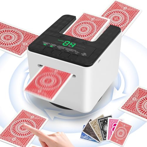 Strixorn Automatischer Elektrischer Kartensendemaschine, mehrere Gebermodi, 360° drehbarer Kartengeber, USB Wiederaufladbar, Leise für 1-8 Spieler für UNO Texas Hold'em Poker Blackjack (Deal Only)