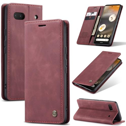 Azororo Handyhülle für Google Pixel 6A 5G Hülle Premium Lederhülle Flip Case Magnet Tascher Kartenfach Standfunktion Klapphülle Schutzhülle für Google Pixel 6A, Weinrot