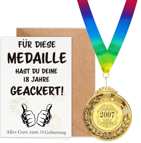 WenmthG 18 Geburtstag Geschenk mit Medaille, Geburtstagskarte, Umschlag - 18 Geburtstagsgeschenk für Männer und Frauen - Alles Gute zum 18 Geburtstag - Lustige Geburtstagsgeschenke