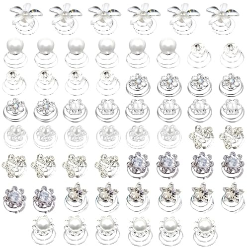 60 Stück Spirale Haarnadeln Set, Hochzeit Haarnadeln, Perlen Haarschmuck, Hochwertige Strass & Perlen Verziert für Hochzeit, Brautparty, Täglicher Gebrauch von Frauen, Mädchen und Braut
