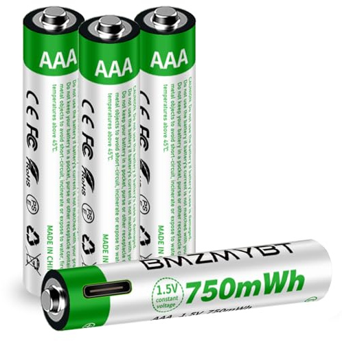4 Stück AAA Akku AAA Akkus, USB/Type-C AAA Lithium Ionen Aufladbare Akkus, High Capacity 1,5V 500mAh 750mWh wiederaufladbare batterien Lithium Akku