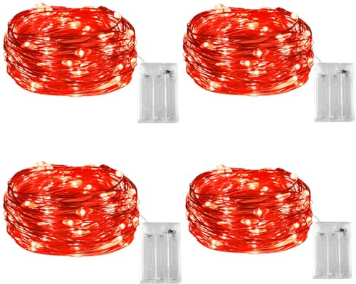 KX-ENERGIE 4 Stück LED Lichterkette Batterie Betrieb, 3m 30 Rot Micro LEDs,IP65 Wasserdicht Kupferdraht Lichter für Innen & Außen, Weihnachtsdeko, Party, Hochzeit, Schlafzimme