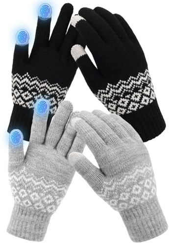 Srvak 2 Paar Damen Winterhandschuhe Touchscreen Super Warme Thermo Handschuhe mit Akryl Futter & Atmungsaktiv 2er Pack (Schwarz + Grau, Einheitsgröße)