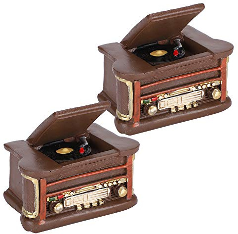 2 pezzi di decorazioni per fonografo vintage, modello di grammofono in resina per mensola della scrivania di casa, ornamento a tema nota musicale in miniatura retrò per ufficio,