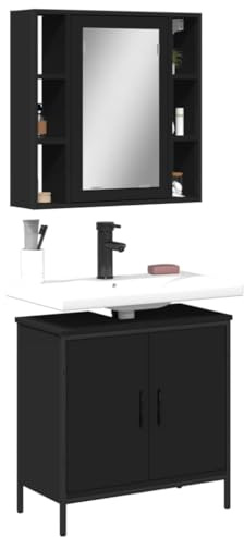 Ziaphsol 2-TLG. Badmöbel-Set, Schwarz Holzwerkstoff, 60x16x60cm Spiegelschrank, Waschbeckenunterschrank mit Stauraum, für Badezimmer, feuchtigkeitsbeständig