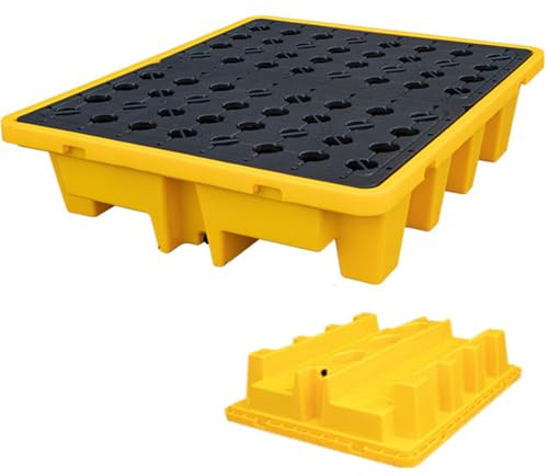 Plataforma de contención de derrames con drenaje, bolsillos para montacargas, bandeja modular apilable para almacenamiento de barril a prueba de fugas