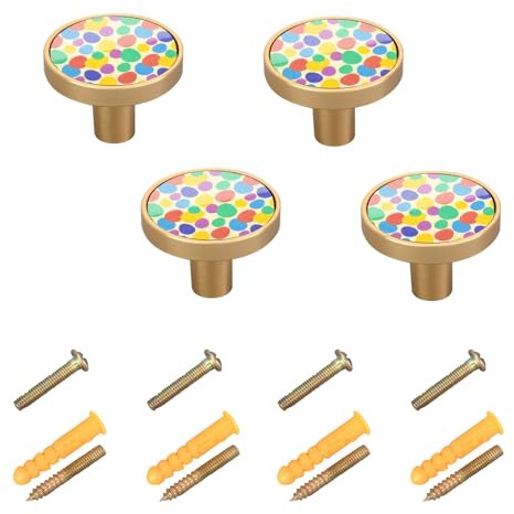 Maunzc Pastel Colored Easter Egg Cabinet Knobs 4-Pack Round Drawer Pulls 1-1/4 Inch Hardware Kitchen Knobs for Cabinets, Dressers, and Furniture