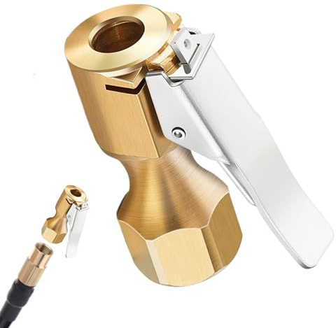 Air Coupling with Quick Connect,Inflator Nozzle Connector with Clip,Brass Air Valve And Lock For Inflating Tires | For SUV Motorcycle Bike Trailer Motorhome Car