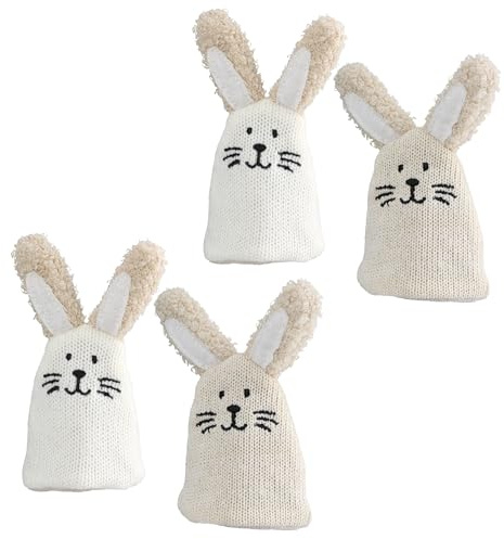 CULT at home 4 stycken äggvärmare, påskdekoration, påskhare, bordsdekoration, vår, vit, beige, brun, höjd ca. 13 cm