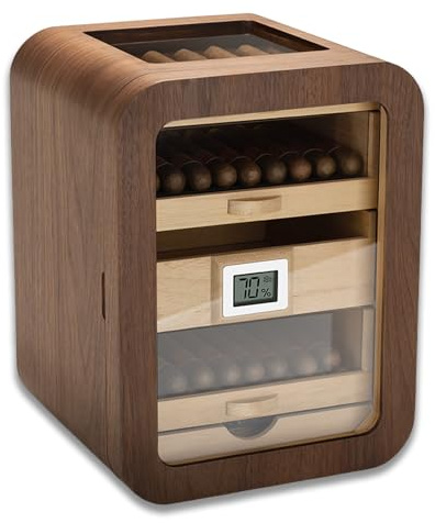 Cigar Humidors, Cedar Wood Desktop Humidor Cabinet with Digital Hygrometer and Transparent Window, 4 Drawers 110 Cigars Capacity, Cigar humidor Cabinet Present for Husband/Father 32.5×25×24cm