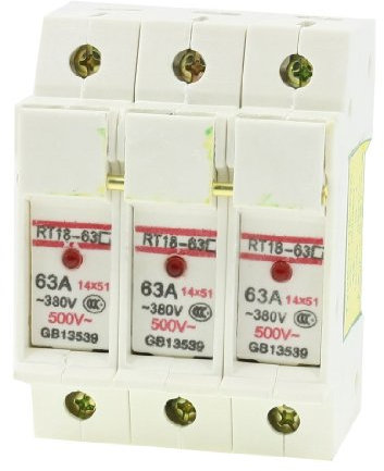 Aexit RT18-63 AC 380V 63A DIN-Schienenmontage 51mmx14mm 3P 3-poliger Sicherungshalter mit Kontrollleuchte (455283cc6a742596ff99b2a729cfa37d)