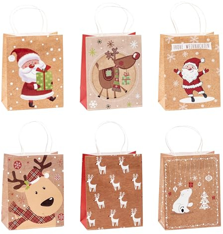 TSI Geschenktüten aus Kraftpapier WEIHNACHTEN, 12er Packung, Größe: Mittel (HxBxT 23 x 18 x 10 cm), Art. Nr. 88016