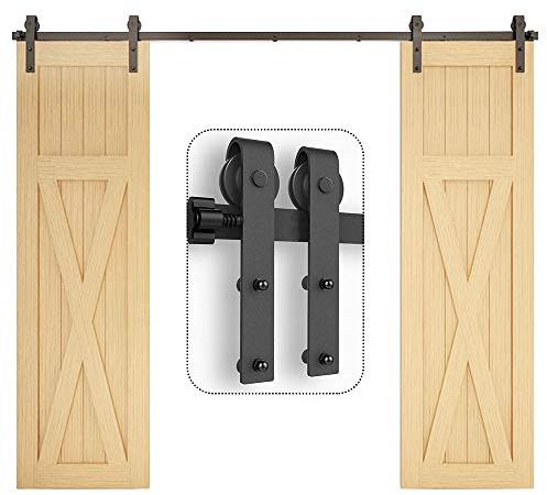 TSMST 365CM/12FT Sliding Barn Door Hardware Kit Track Roller Closet Accessory for Double Door