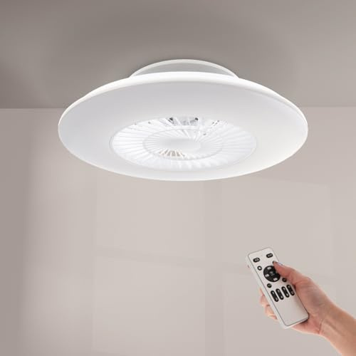 M mimotec - Ventilateur de plafond Led Withline avec lumière et télécommande, économie d'énergie, moteur AC, 3 vitesses différentes, 5 pales, avec APP, mode été-hiver, ultra-silencieux. LM8084