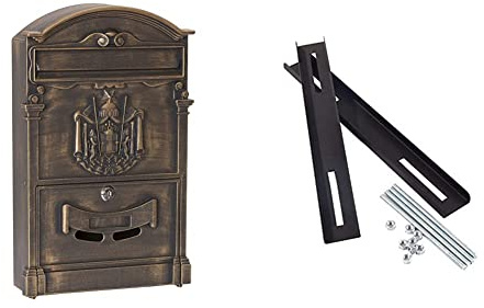 ARREGUI Residencia D-2151/B Cassetta Postale Individuale di Stile Classico in Alluminio, Dimensione M, Bronzo & C-015 Kit di Fissaggio per Cassette postali su recinzioni o cancelli, Nero
