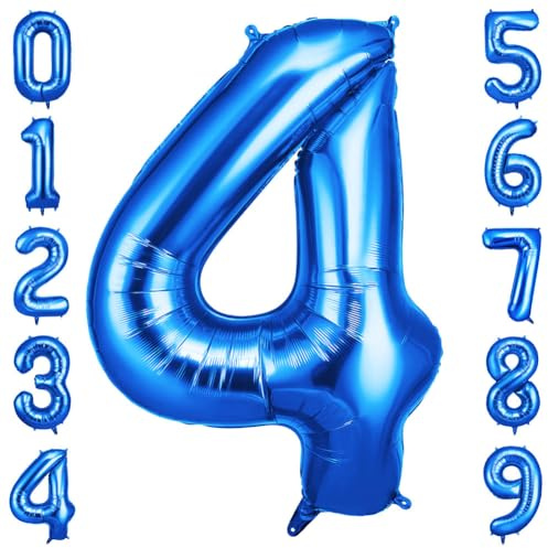 OFFCUP Geburtstag Zahl 4 Blau, Geburtstagsdeko Ballons | Riesige Folienballon in 40 - 101cm, für Männer Frauen Geburtstagsparty Deko, Jubiläum 4 Jahre Deko