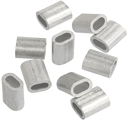 AERZETIX - C65268 - Set di 10 Manicotti di serraggio per cavo/filo d'acciaio 3mm DIN 3093 - morsetto a crimpare - fermacavo appendere vele ombreggianti corde - in alluminio - colore argento