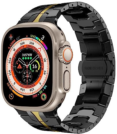 Soyeacrg Kompatibel mit Apple Watch-Armband 49mm 45mm 44mm 42mm 41mm 40mm 38mm, Business-Stil, Edelstahl-Metall-Ersatzarmband für iWatch Ultra SE Serie 8, 7, 6, 5, 4, 3, 2, 1,C,49/45/44/42mm