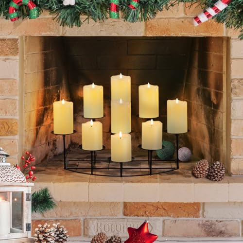 Candeldo Candelabra Fireplace Candle Holder: Black Metal Pillar Candle Holders for Inside Fireplace Mantle Decor Floor Candelabras Table Centerpiece