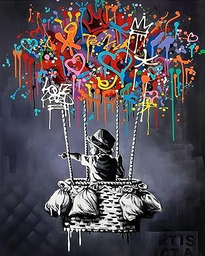 Peinture par numéro Banksy Street Graffiti Peinture sur toile avec pinceaux Peinture acrylique Graffiti Abstrait Pop Art Peinture par numéros pour adultes, enfants, étudiants, débutants 40,6 x 50,8 cm