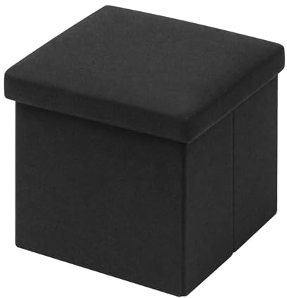Bonlife Sitztruhe mit Stauraum Couch Hocker Kinder Aufbewahrungsbox Schwarz Faltbare Truhe Fusshocker Gepolstert Sitzbox mit Deckel 30x30x30cm