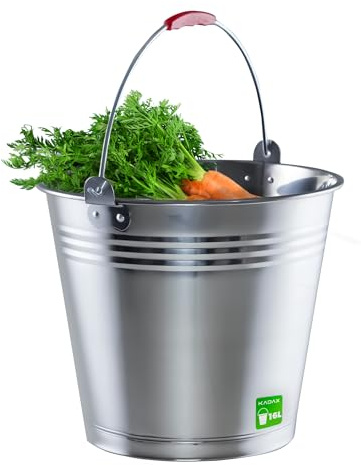 KADAX Cubo de Zinc para Almacenamiento, Cubo de Agua de Acero Inoxidable, Robusto Cubo de jardín, Cubo para mortero, Cubo de Limpieza, Recipiente para regar Plantas (16 L)
