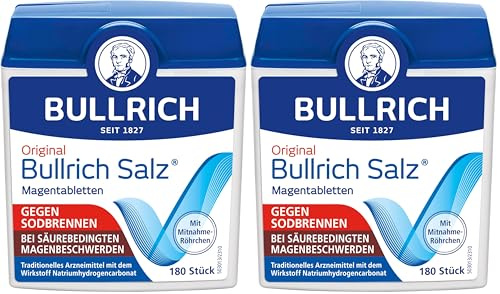 Bullrich Salz gegen Sodbrennen | vegan | 2 x 180 Tabletten | Mit Natriumhydrogencarbonat | Neutralisiert überschüssige Magensäure | Bewährter Klassiker
