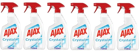 Ajax Crystal Clean Lot de 6 sprays de nettoyage pour verres 750 ml | Vaporisez de nettoyant pour vitres avec ammoniac I 100% anti-taches | Pour verre, miroirs et surfaces + polpa italien gourmet
