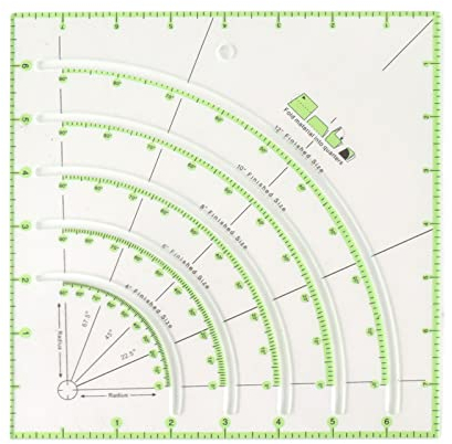 Hztyyier 20,3 cm Acryl-Quilt-Lineal, Schablone, Marker, Patchwork-Bastelwerkzeug, Fächerschneider, Rundes Schneidelineal, Schneidelineal, Vorlage für Kreisförmige Quiltständer