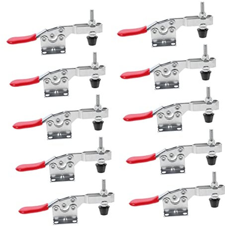 Homoyoyo 10pièces Kit De Pinces De Serrage Horizontales à Levier Maintien Fixe Par Compression Verticale Outil Aide Pour Atelier Zingué Avec Poignée Vinyle Rouge Pour Fixation Rapide