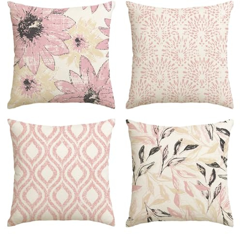 Artoid Mode Rosa Retro Gänseblümchen Frühling Kissenbezüge 4er Set, 40x40 cm Saisonnal Zierkissenbezug Cushion Cover Couch Wohnzimmer Deko