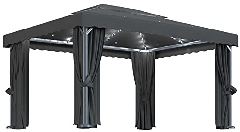 LAPOOH Pavillon mit Vorhängen, Faltpavillon, Pergola, Partyzelt, Standmarkise, Sonnenzelt, Garten Pavillion, Grillpavillon, 4x3 m Anthrazit