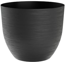 Teraplast - Maceta elegante con cuenco mod. Over, jardinera de exterior e interior grande, grosor 5 mm, efecto rugoso, con reserva de agua, diámetro 38 x 32 cm (diámetro) 38 cm (negro), color negro