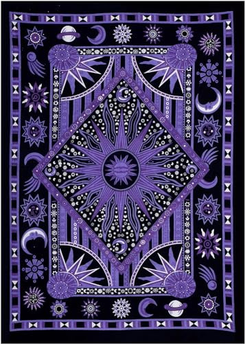 AVA Collections Cotton Tapestry Wall Hanging Mandala Decorative Cotton Boho Psychedelic Bedspread Throw Picnic Mat Home Decor (Purple- Burning Sun, 40x30 Inches (102x76 cm))