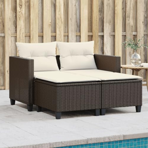 Willood Gartensofa 2-Sitzer mit Hockern Braun Poly Rattan Outdoor Sofa Gartenmöbel, Garten Lounge Set Terrasse, Terrassenmöbel Zweisitzer,ohne Vordach