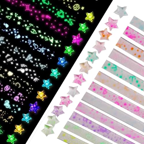 Aikeis 12 modelli, per un totale di 210 origami stellari luminosi con dodici costellazioni, origami stellati, strisce decorative colorate di carta, stelle portafortuna