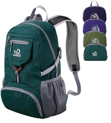 WATERFLY Ultraleicht Faltbar Klein Rucksack: 20L Leicht Packable Wanderrucksack Tagesrucksack Trekkingrucksack Outdoor Sportlich Backpack Travel Daypack für Herren Damen (Dunkelgrün)