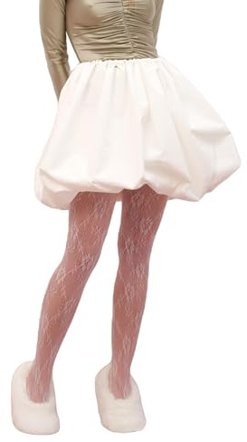 YILEEGOO Trendiger Minirock für Damen, Y2K, lässige Passform, elastische Taille, einfarbig, kurzer Puffballrock, Ballonrock, weiß, L