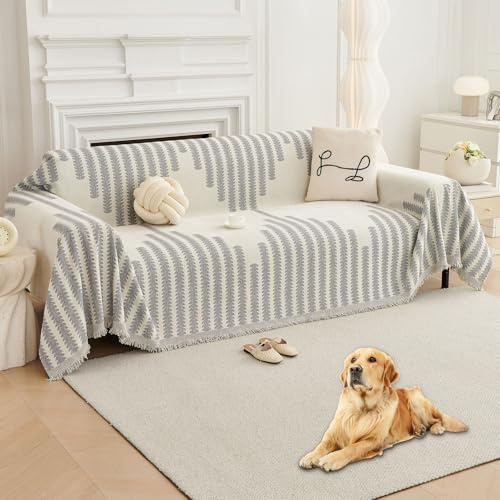 HAOMAIJIA Boho Sofa Covers Couch Covers for 3 Cushion Couch Sofa Pet Friendly Soft Thick Non Slip Couch Cover for Dogs Washable Sectional Couch Covers L Shape Furniture Protector (Grey, 91x134)